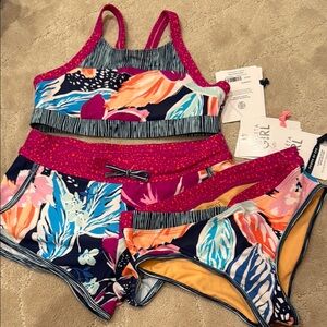 Athleta girl Colorful Patterned Swimwear Set NWT 14
